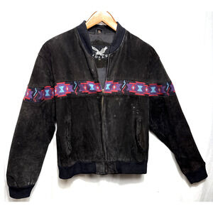 Vintage Adler Suede Leather Bomber Jacket Mens Medium Aztec Western Native Style